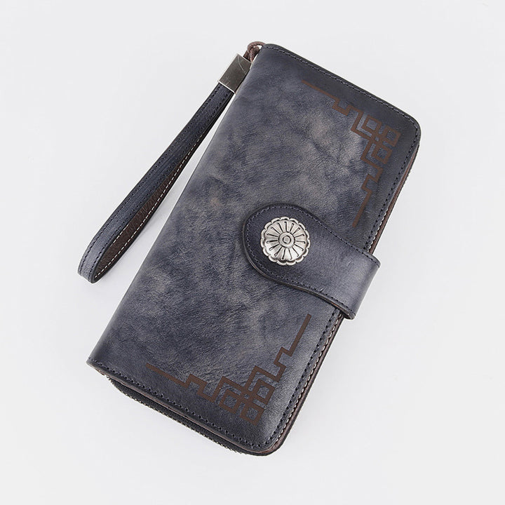Clutch aus echtem Leder mit Reißverschluss, lange Handy-Geldbörse mit abnehmbarem Armband