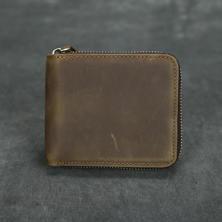 Retro Leder Geldbörse Multifunktionale Kleine Geldbörse mit Reißverschluss für Herren