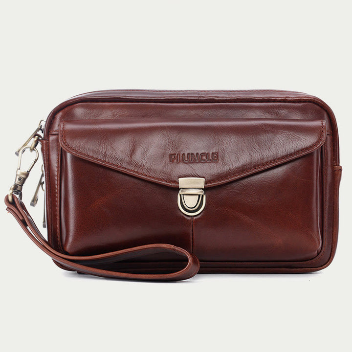 Echtes Leder Clutch Geldbörse Business Handtasche Handgelenk Tasche Fit 7,9 "Handy
