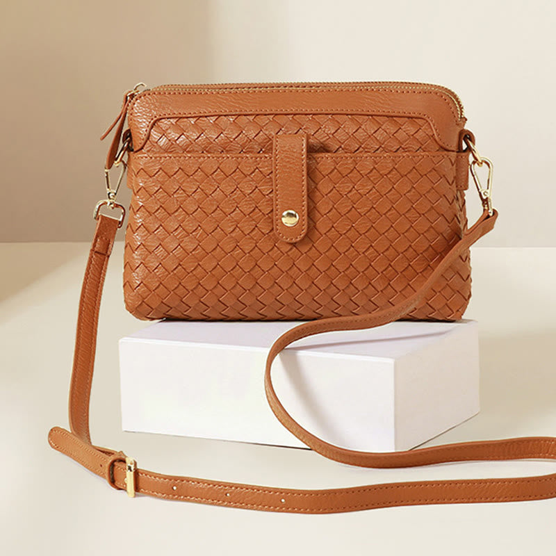 Multifunktionale Unterarmhandtasche für Damen aus gewebtem Leder