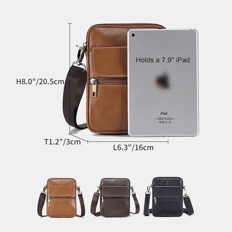 Kleine Messenger-Umhängetasche aus echtem Leder für Herren mit mehreren Taschen