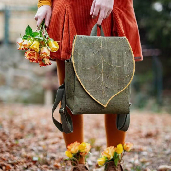 Stilvoller Rucksack mit Blattmuster für Damen, strapazierfähige Canvas-Tasche