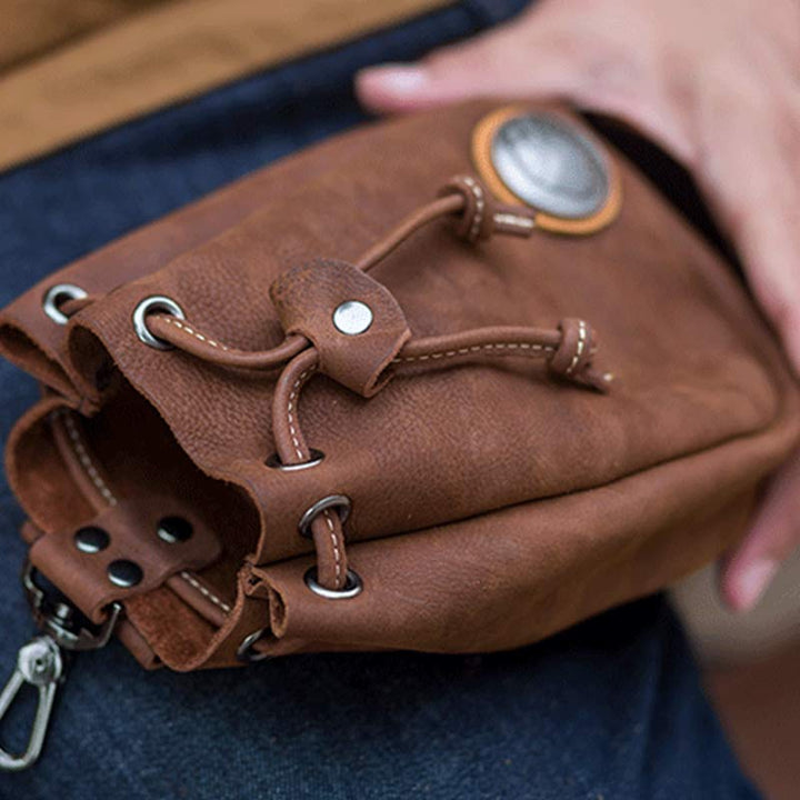 Retro Unisex Hüfttasche Kleine Kordelzug Leder Gürteltasche