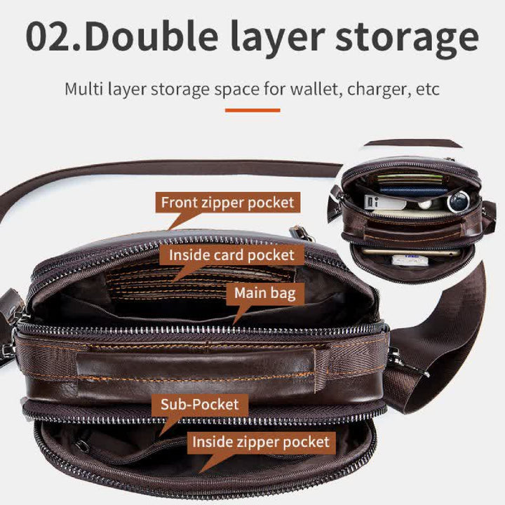 Kleine Umhängetasche aus echtem Leder mit mehreren Taschen, Schultertasche, Reisetragetasche