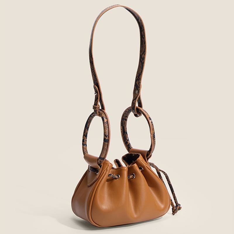 Handtasche für Damen, Nischenring, Vintage-Falte, Kordelzug, Umhängetasche