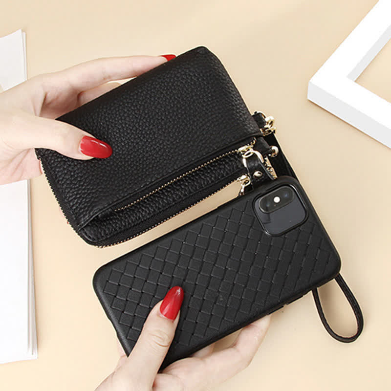 Kleine Clutch aus echtem Leder für Damen mit Armband, Geldbörse, Kartenhalter