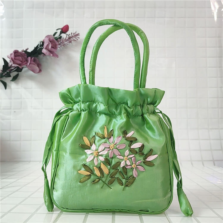 Clutch mit Blumenmuster und Kordelzug, Beuteltasche, Handtasche, Partytasche