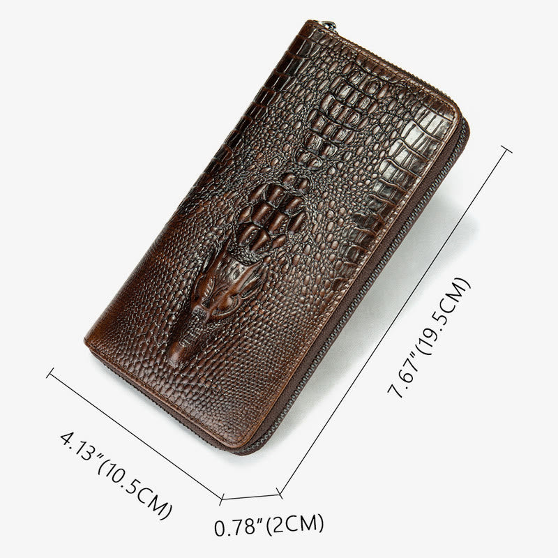 Herren Krokodil Print Brieftasche Business Echtes Leder Lange Geldbörse