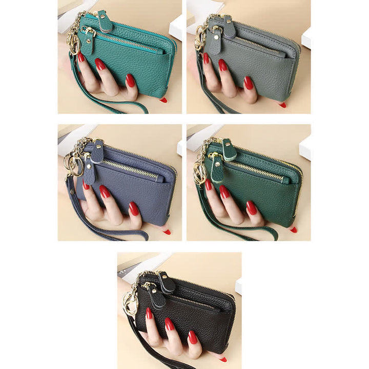 Kleine Clutch aus echtem Leder für Damen mit Armband, Geldbörse, Kartenhalter