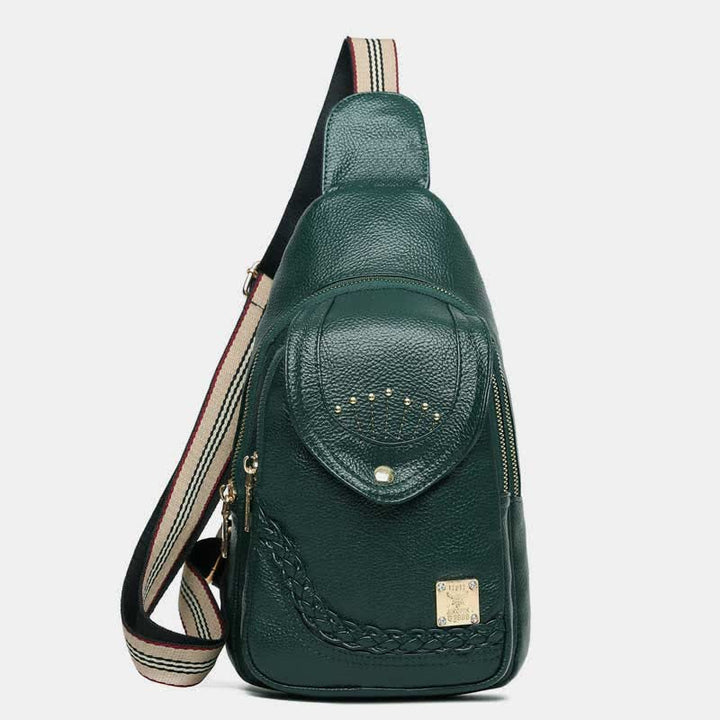 Kleiner Sling-Rucksack aus Kunstleder, Mehrzweck-Brusttasche mit Doppelreißverschluss, Rushsack