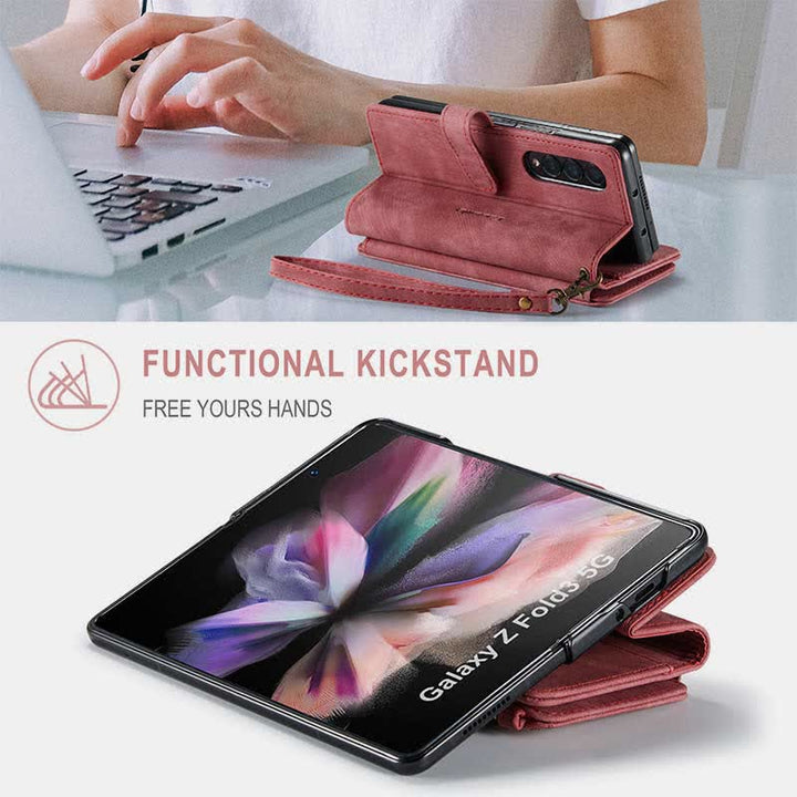 Schutzhülle für Galaxy Z Fold 3 4 5, Brieftaschenformat, mit Kartenhalter, magnetischem Ständer, für Damen und Herren