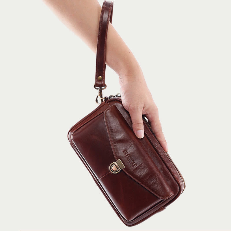 Echtes Leder Clutch Geldbörse Business Handtasche Handgelenk Tasche Fit 7,9 "Handy