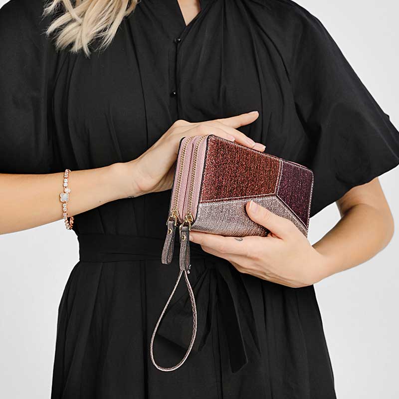 Glitzernde Clutch mit mehreren Taschen, Handytasche