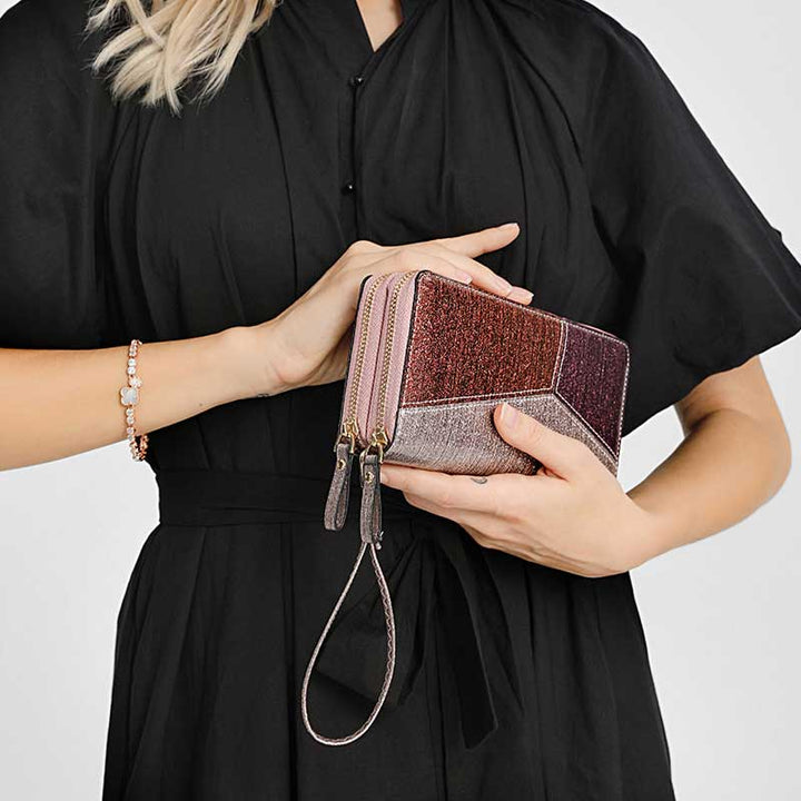 Glitzernde Clutch mit mehreren Taschen, Handytasche
