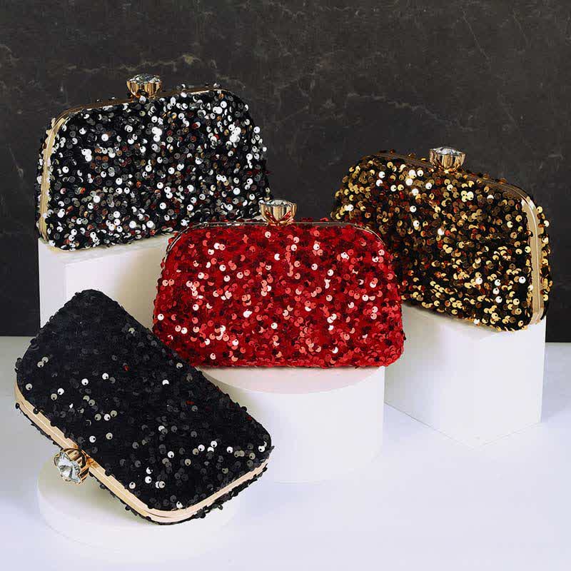 Damen Glitzer Clutch Perlen Pailletten Party Abendtasche mit Umhängegurt