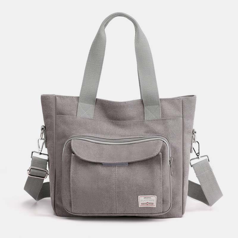 Damen Handtasche aus Canvas mit Griff und mehreren Taschen, Umhängetasche, Schultertasche, Tote, Geldbörse