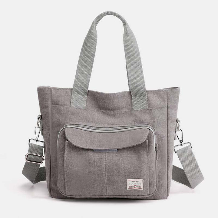 Damen Handtasche aus Canvas mit Griff und mehreren Taschen, Umhängetasche, Schultertasche, Tote, Geldbörse