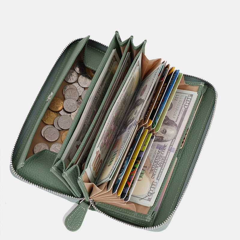 Damen RFID-blockierendes Leder-Portemonnaie mit großem Fassungsvermögen und Rundum-Reißverschluss