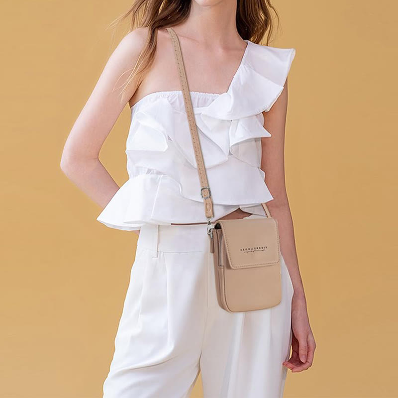 Mini-Telefontasche für Damen, Umhängetasche aus Leder mit zwei Fächern