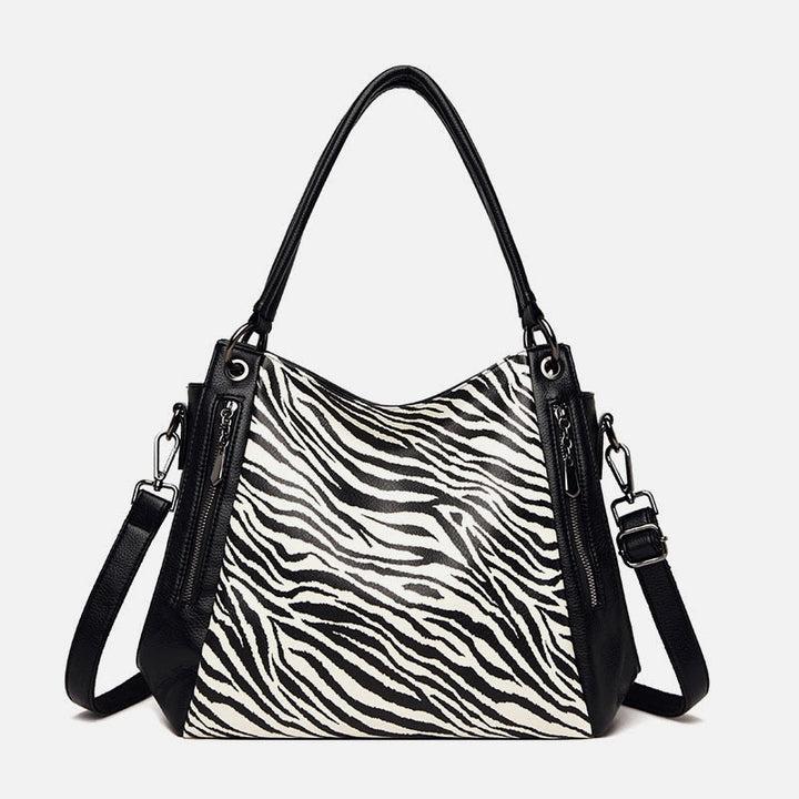 Tote mit Leoparden-Zebra-Print für Damen, veganes Leder, große Handtasche