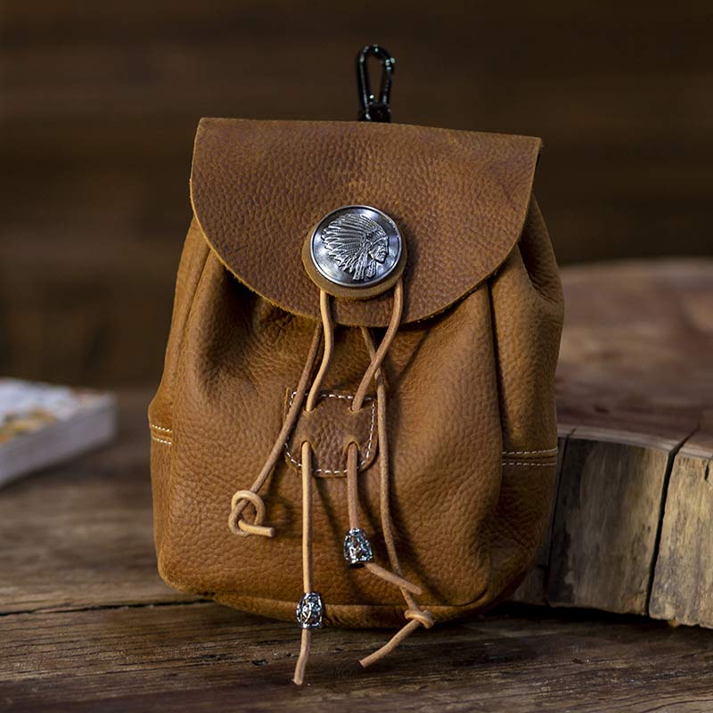 Echtes Leder Kordelzug Beutel Handtasche Hüfttasche Tragbare Brieftasche Gürteltasche