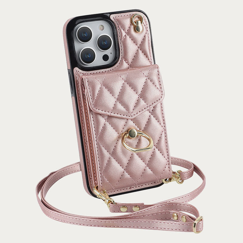 Handy-Geldbörsenhülle für iPhone 13/14/15 Funktionelle gesteppte Crossbody-Handyhülle