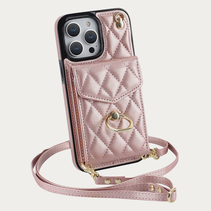 Handy-Geldbörsenhülle für iPhone 13/14/15 Funktionelle gesteppte Crossbody-Handyhülle