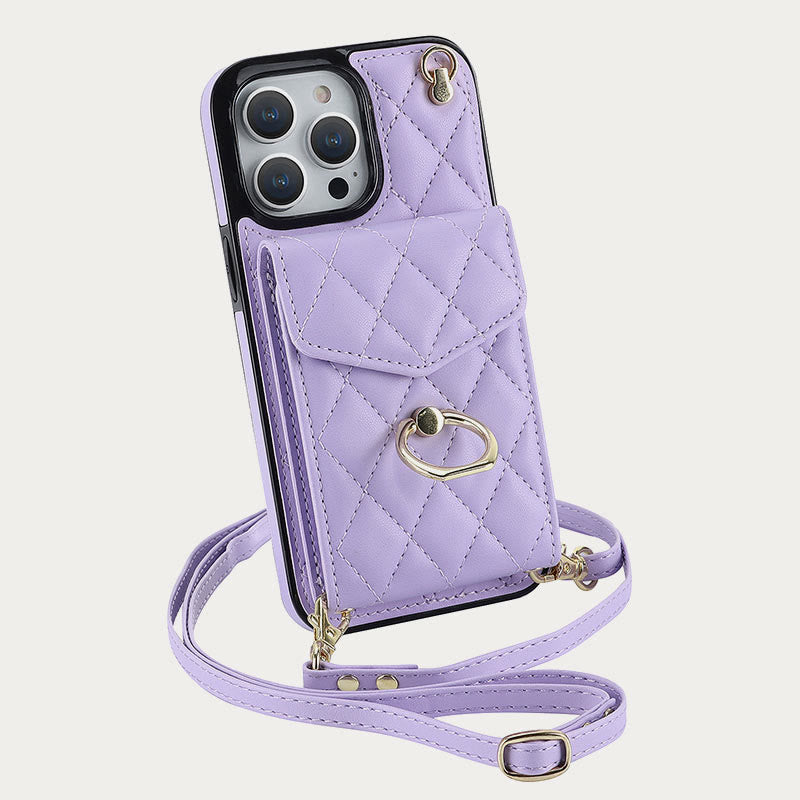 Handy-Geldbörsenhülle für iPhone 13/14/15 Funktionelle gesteppte Crossbody-Handyhülle