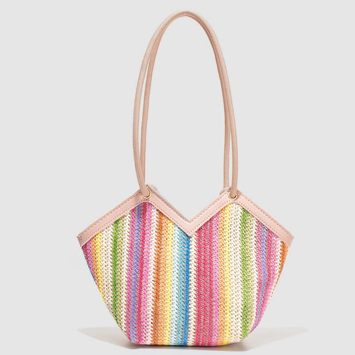 Handtasche für Damen, Einkaufskorb, leichte, unregelmäßige Stroh-Umhängetasche