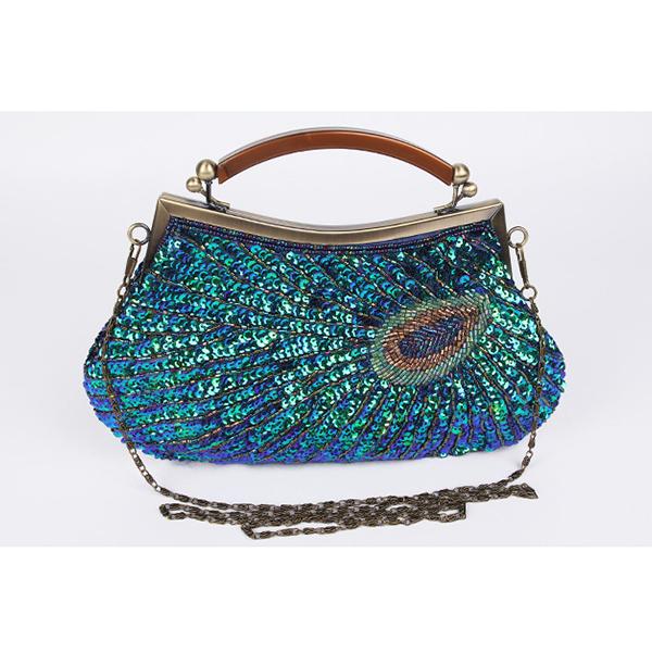 Handgemachte Perlen Clutch Pfau Pailletten Tasche