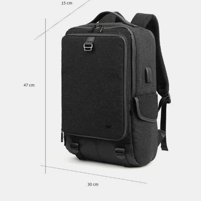Robuster 15-Zoll-Business-Laptop-Rucksack für unterwegs mit USB-Ladeanschluss und Kopfhöreranschluss