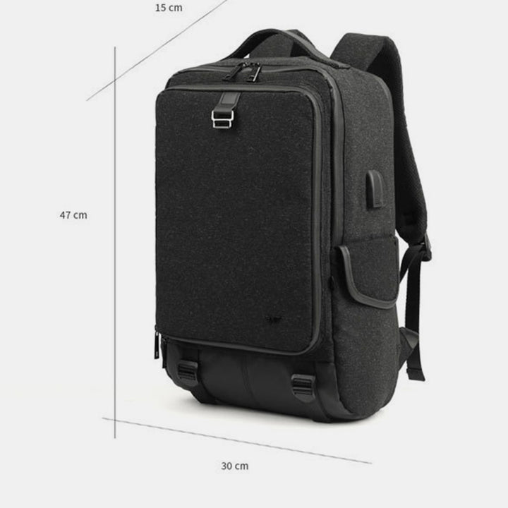 Robuster 15-Zoll-Business-Laptop-Rucksack für unterwegs mit USB-Ladeanschluss und Kopfhöreranschluss