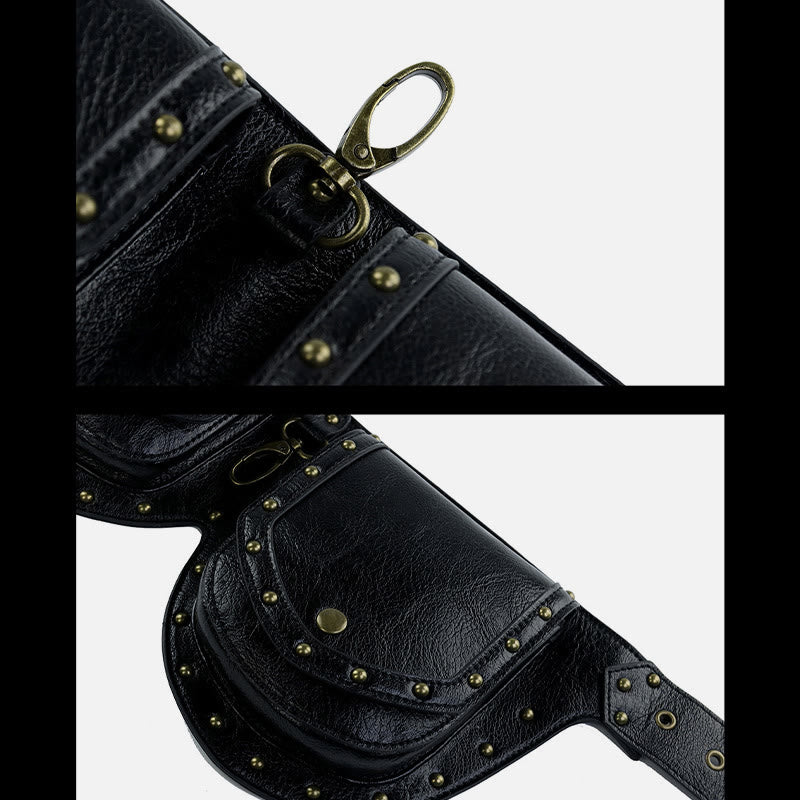 Punk Nieten Gürteltasche für Damen Multifunktionale Trage Umhängetasche