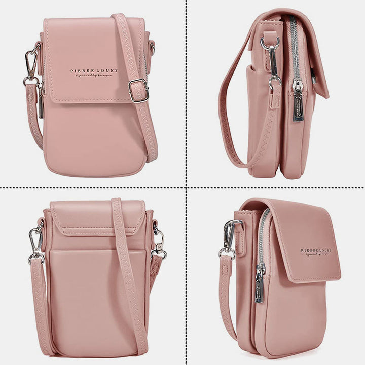 Mini-Telefontasche für Damen, Umhängetasche aus Leder mit zwei Fächern