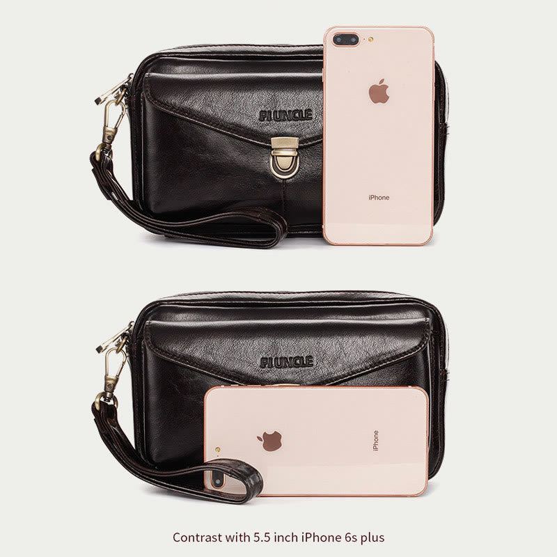 Echtes Leder Clutch Geldbörse Business Handtasche Handgelenk Tasche Fit 7,9 "Handy