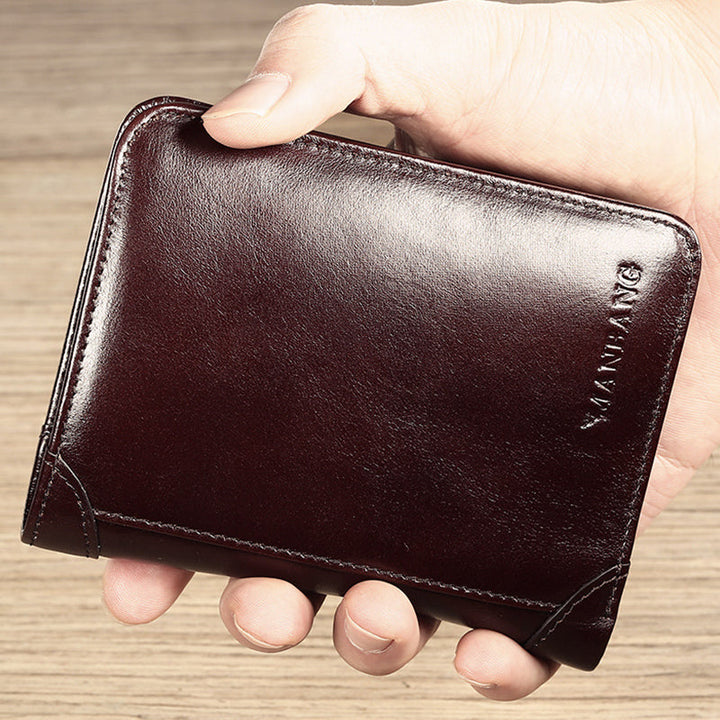 Dreifach faltbare klassische Geldbörse aus echtem Leder für Herren