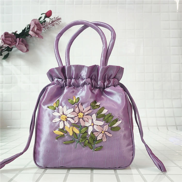 Clutch mit Blumenmuster und Kordelzug, Beuteltasche, Handtasche, Partytasche