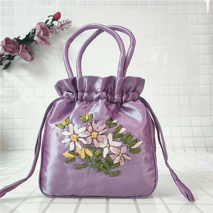 Clutch mit Blumenmuster und Kordelzug, Beuteltasche, Handtasche, Partytasche