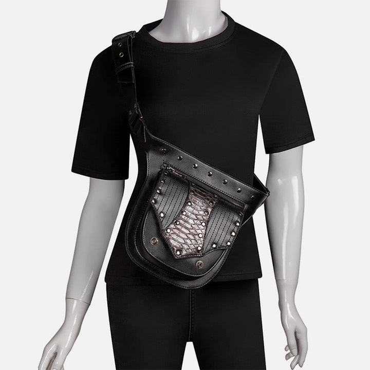 Steampunk Gürteltasche für Damen und Herren, Nietenleder, Hüfttasche