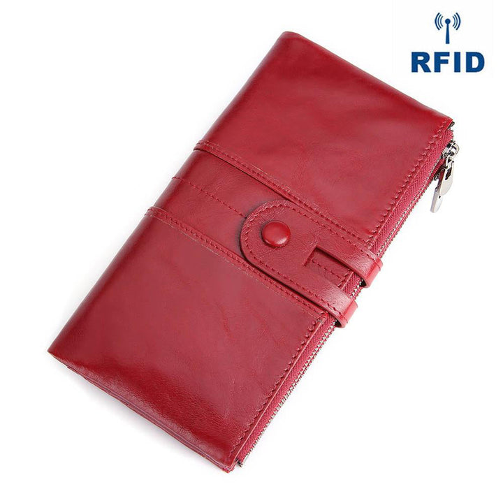Lange Geldbörse aus echtem Leder mit RFID-Schutz für Damen