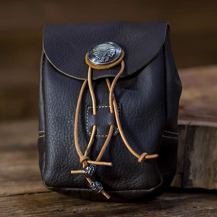 Echtes Leder Kordelzug Beutel Handtasche Hüfttasche Tragbare Brieftasche Gürteltasche