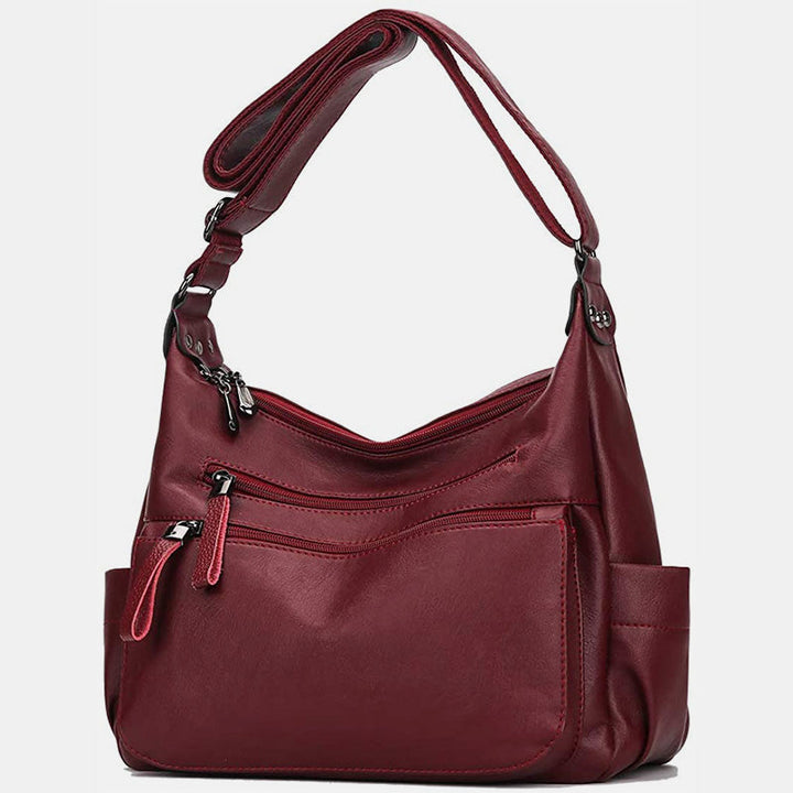 Große Umhängetasche im Retro-Stil mit mehreren Taschen - Dunkelrot - image 1