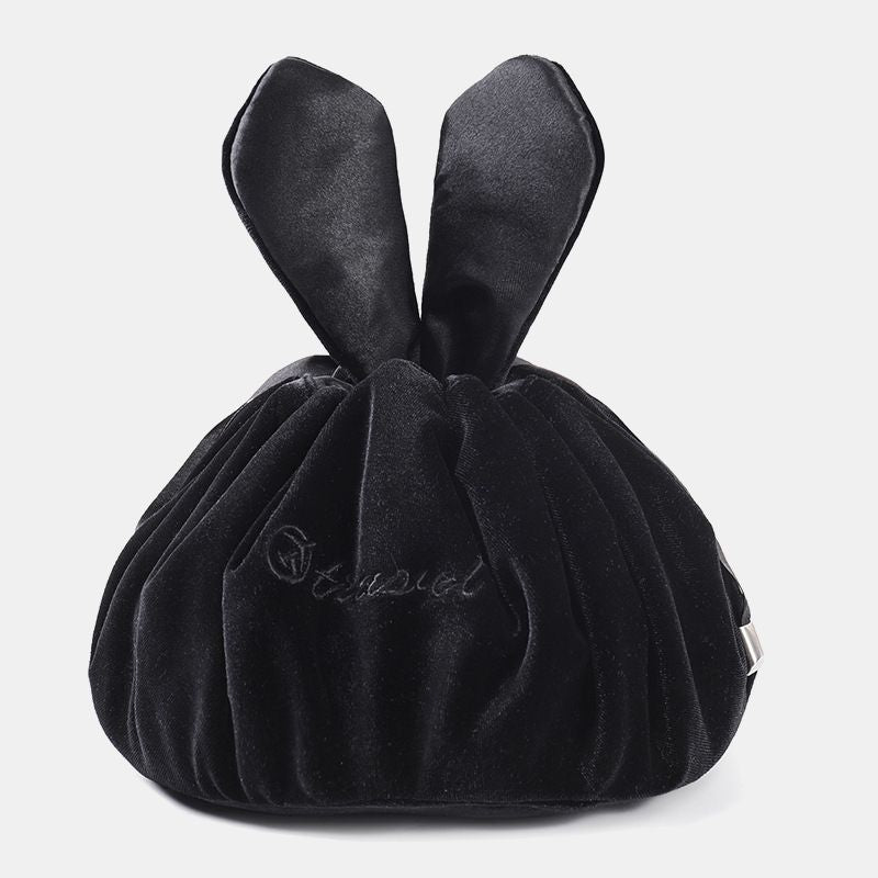 Niedliche Schminktasche mit Kordelzug und Häschenohren, Aufbewahrungstasche aus Samt mit Stickerei