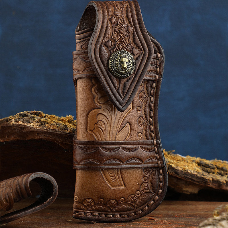 Clamshell Schutzholster Langlebige Carving Leder Gürteltasche für den Außenbereich