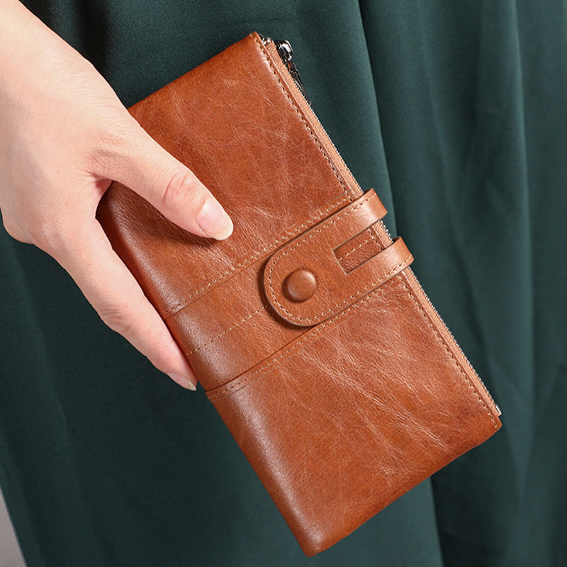 Lange Geldbörse aus echtem Leder mit RFID-Schutz für Damen