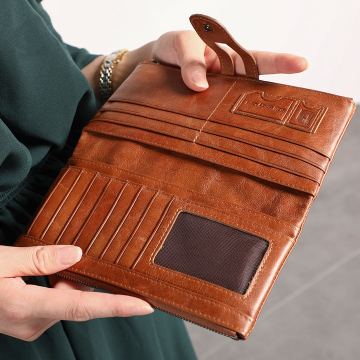 Lange Geldbörse aus echtem Leder mit RFID-Schutz für Damen