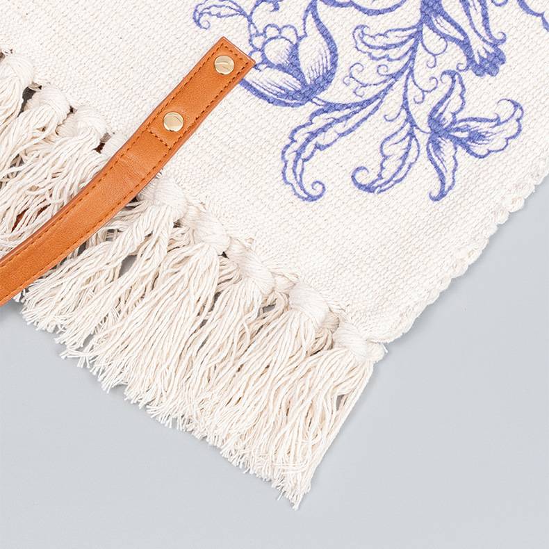 Tragetasche für Damen, Schultertasche aus Canvas mit Quaste und Bohemian-Print