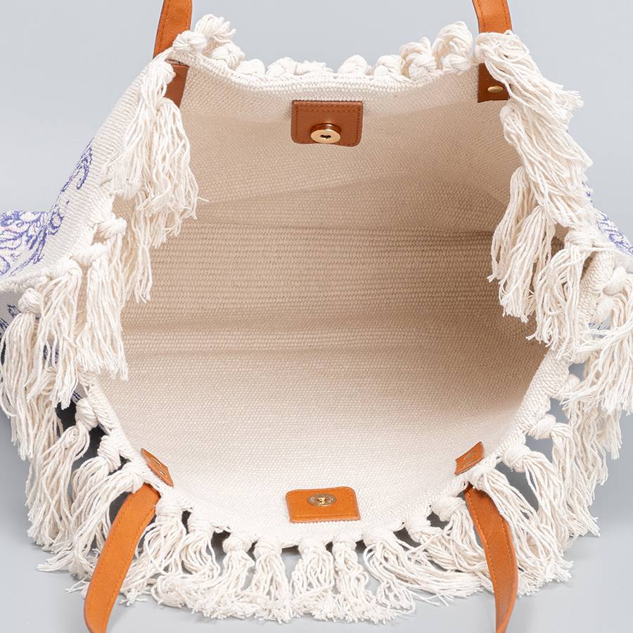Tragetasche für Damen, Schultertasche aus Canvas mit Quaste und Bohemian-Print