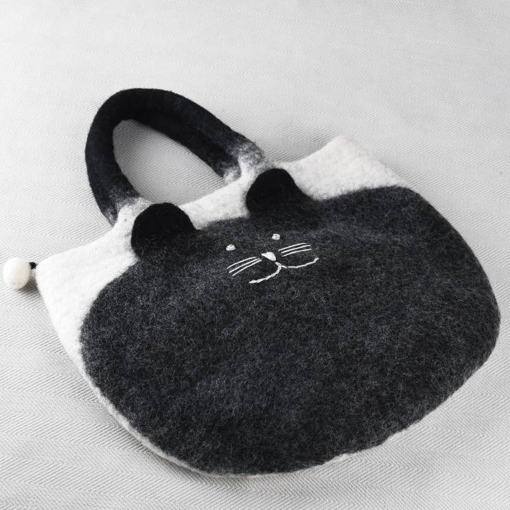 Handgemachte lustige Katze Wollfilz Handtasche süße Tote Hobo Taschen