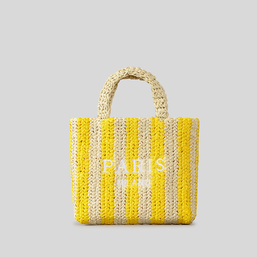 Strandtasche für Damen, Sommer, Urlaub, Reise, gestreifte Strohhandtasche
